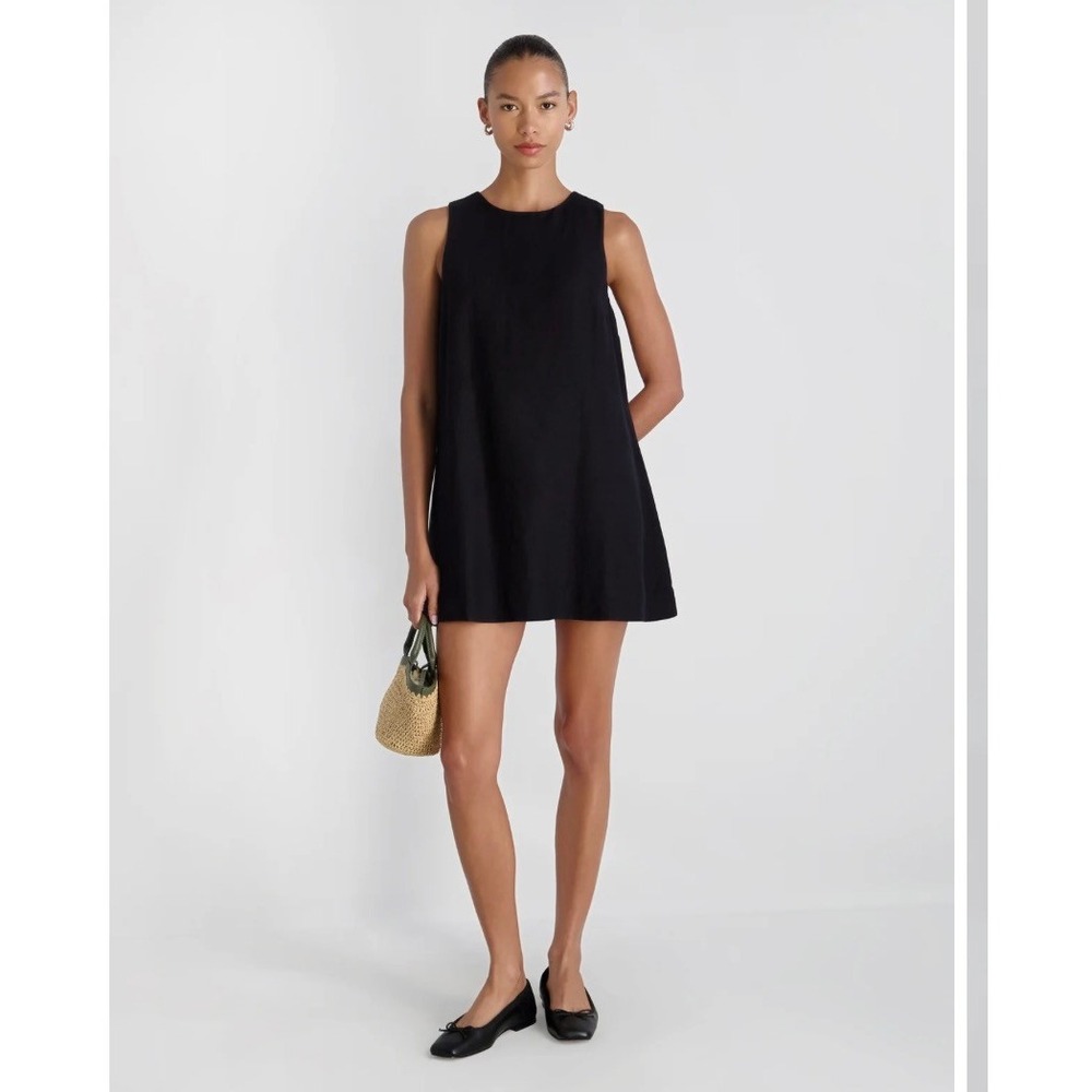 French Connection Cooper Linen Sleeveless Mini Dress Black 719Y6 Womens L